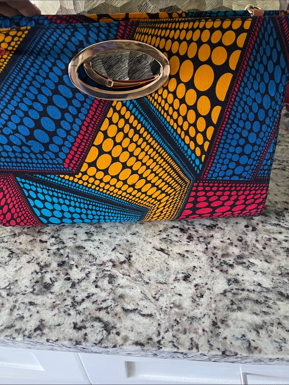 Colorful Geometric Print Clutch Bag - Blue, Yellow & Pink